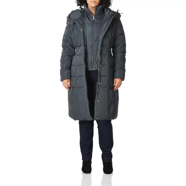 Cole Haan Womens Knee Length Hooded Quilted Down CoatGraphite Grey