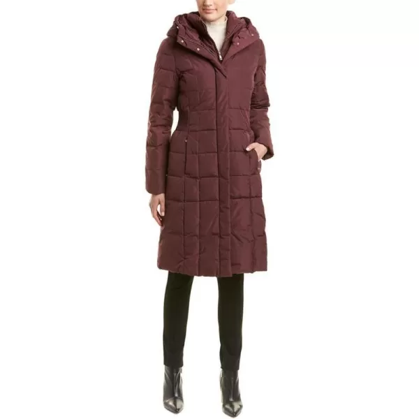 Cole Haan Womens Knee Length Hooded Quilted Down CoatMerlot