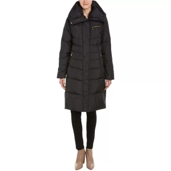 Cole Haan Womens Knee Length Hooded Quilted Down CoatNavy