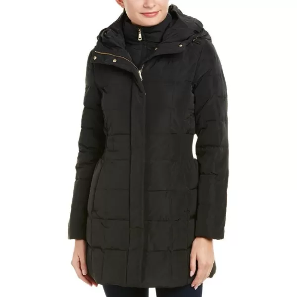 Cole Haan Womens Mid Length Hooded Quilted Down CoatBlack