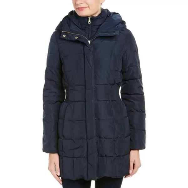 Cole Haan Womens Mid Length Hooded Quilted Down CoatNavy