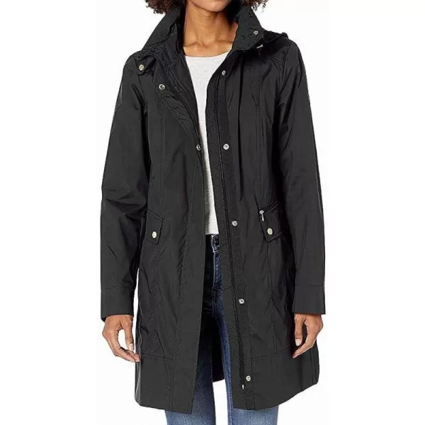 Cole Haan Womens Packable Hooded Rain Jacket with BowBlack