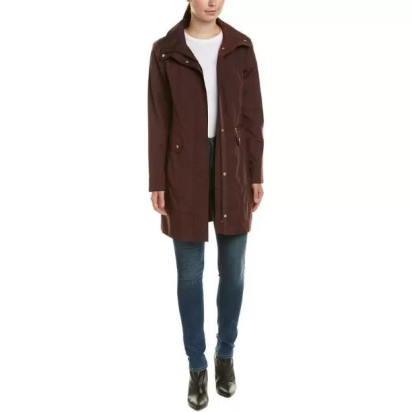 Cole Haan Womens Packable Hooded Rain Jacket with BowEggplant