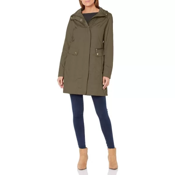 Cole Haan Womens Packable Hooded Rain Jacket with BowOlive