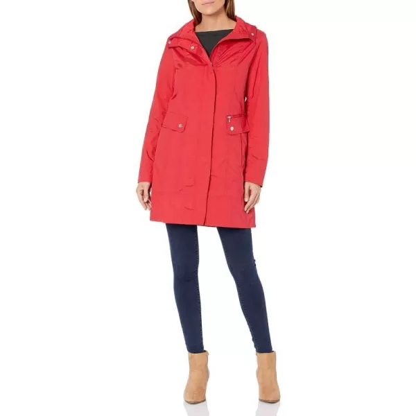 Cole Haan Womens Packable Hooded Rain Jacket with BowRed