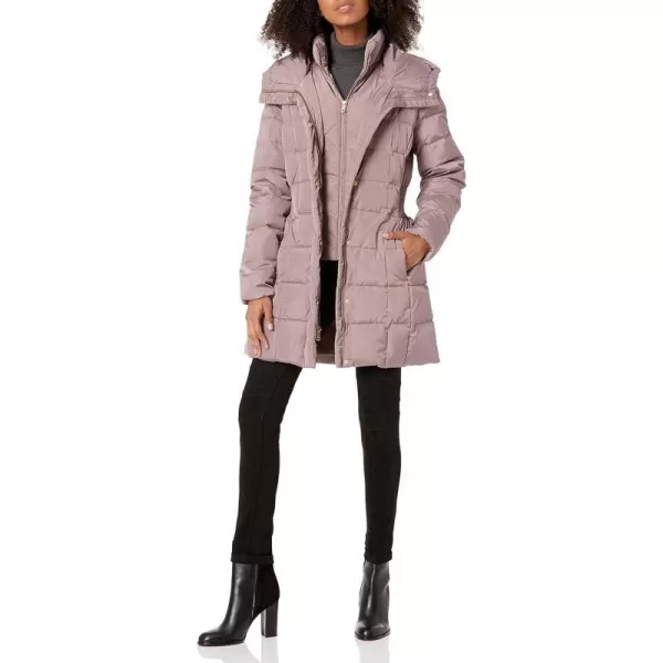 Cole Haan Womens Taffeta Down Coat with Bib Front and Dramatic HoodMauve