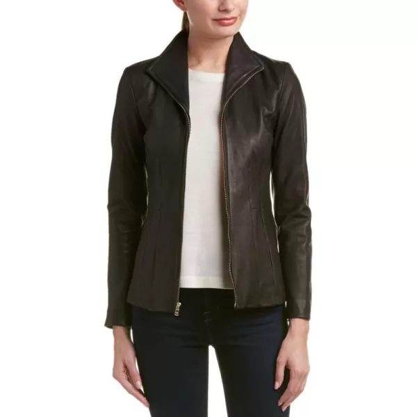 Cole Haan Womens Wing Collar Lether JacketBlack