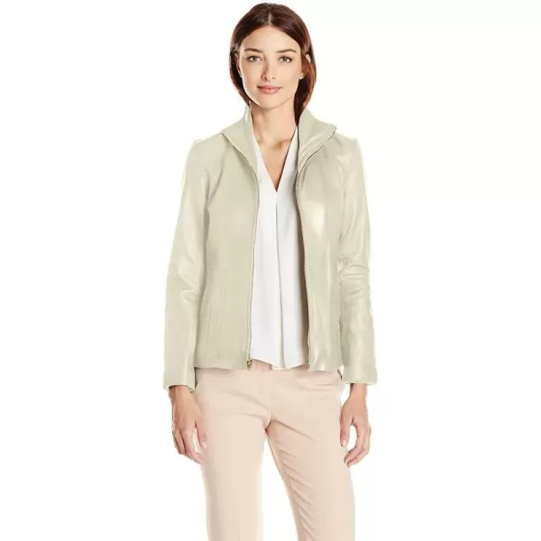 Cole Haan Womens Wing Collar Lether JacketIvory