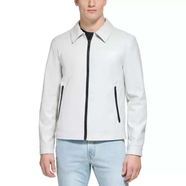 DKNY Mens Faux Leather Classic Laydown Collar Bomber JacketIce Smooth Lamb