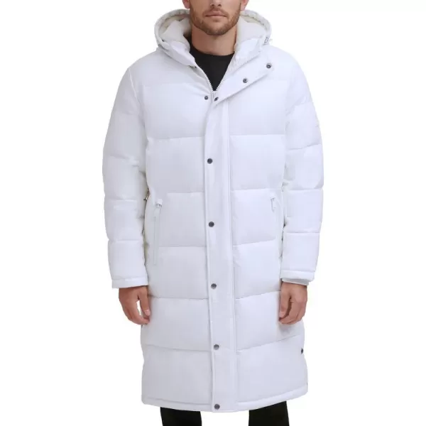 DKNY Mens Faux Leather Long Quilted Fashion CoatWhite