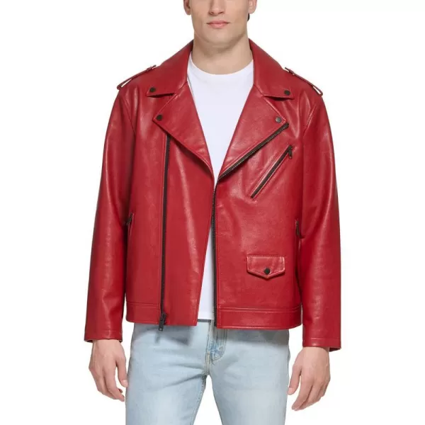 DKNY Mens Modern Motorcycle JacketRed