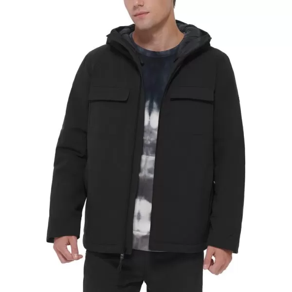 DKNY Mens Performance Tech Hooded Modern Storm CoatBlack