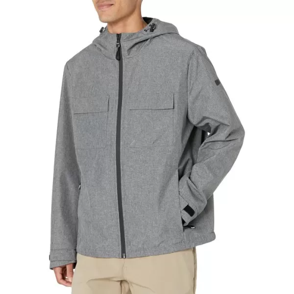 DKNY Mens Performance Tech Hooded Modern Storm CoatClassic Heather Grey