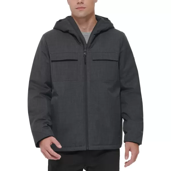 DKNY Mens Performance Tech Hooded Modern Storm CoatHeather Grey