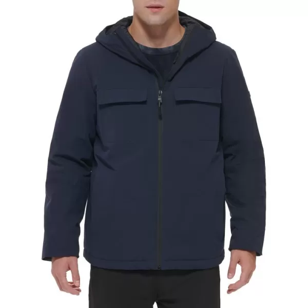 DKNY Mens Performance Tech Hooded Modern Storm CoatNavy