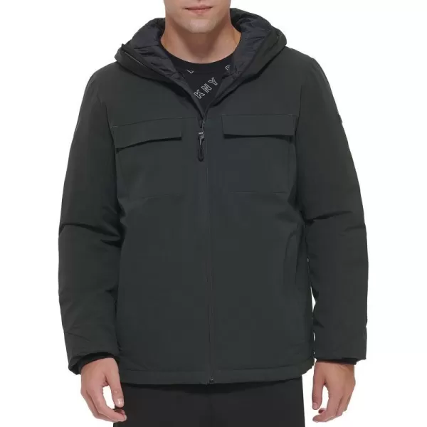 DKNY Mens Performance Tech Hooded Modern Storm CoatOlive