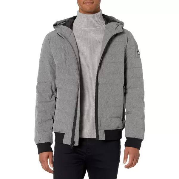 DKNY Mens Quilted Performance Hooded Bomber JacketHeather Grey Matte Stretch