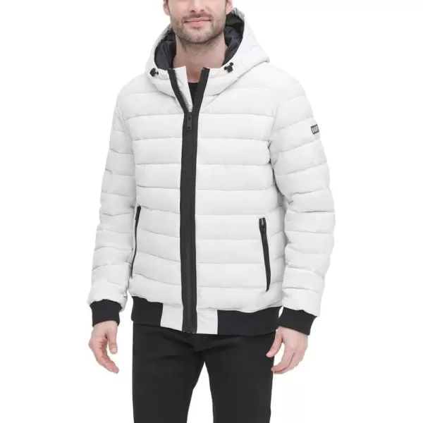 DKNY Mens Quilted Performance Hooded Bomber JacketIce Matte Stretch