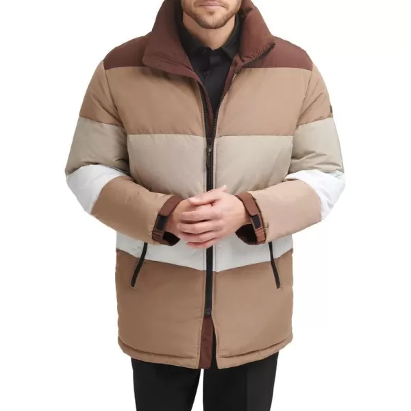 DKNY Mens Quilted Walking Fashion PufferBrown Combo