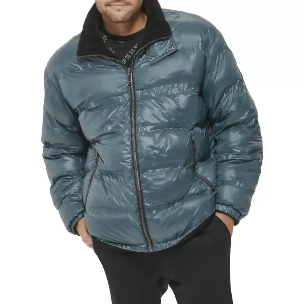 DKNY Mens Reversible Sherpa Puffer JacketTeal