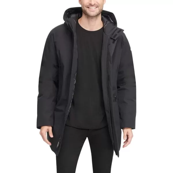 DKNY Mens Water Resistant Hooded Logo Parka JacketBlack