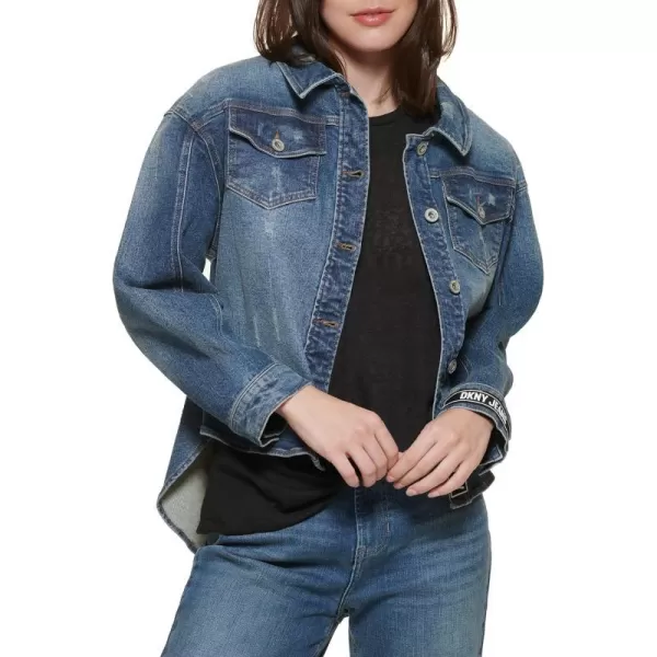 DKNY Womens Denim Trucker JacketMed Wash Denim