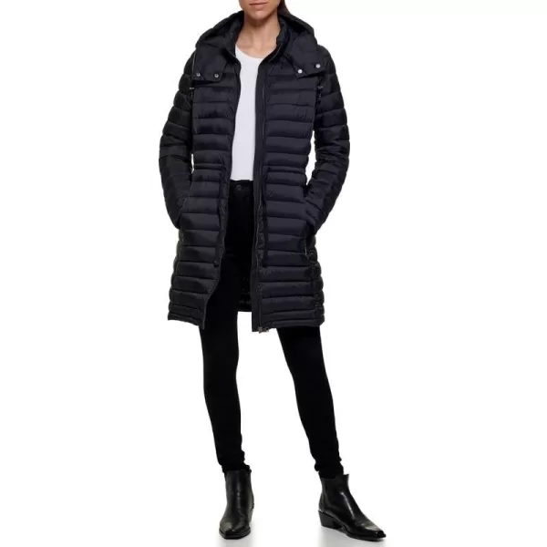 DKNY Womens Long Comfort Soft Packable Puffer Outwear JacketBlack