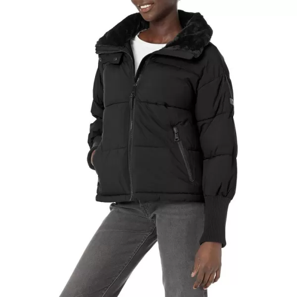 DKNY Womens Oversized Outerwear Puffer RibKnitBlack