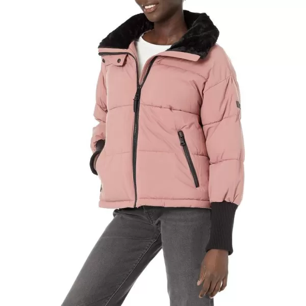 DKNY Womens Oversized Outerwear Puffer RibKnitRosewood