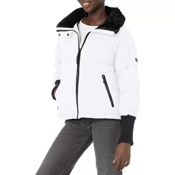 DKNY Womens Oversized Outerwear Puffer RibKnitWhite