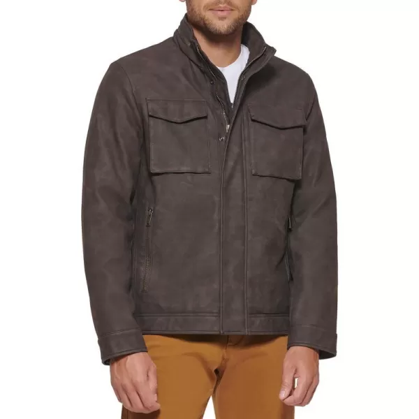 Dockers Mens Faux Leather Military JacketDark Brown