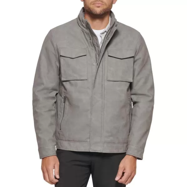 Dockers Mens Faux Leather Military JacketLight Grey