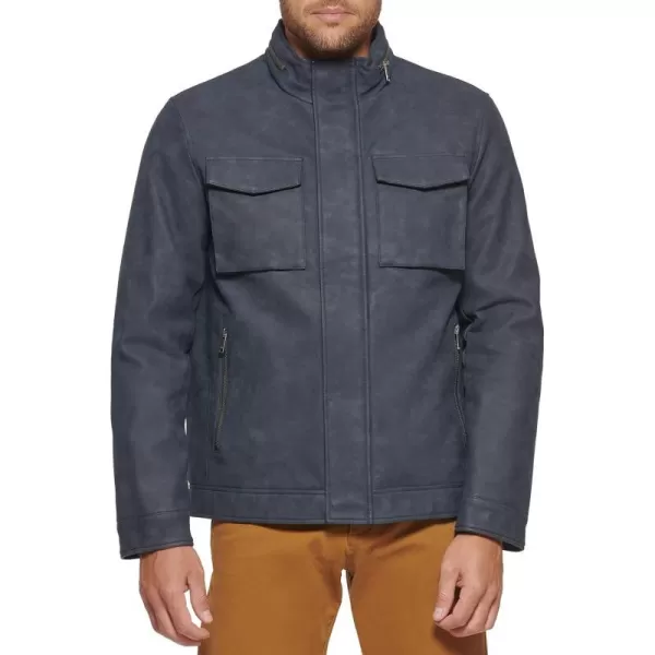 Dockers Mens Faux Leather Military JacketNavy