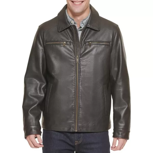 Dockers Mens James Faux Leather JacketDark Brown W Chest Zip