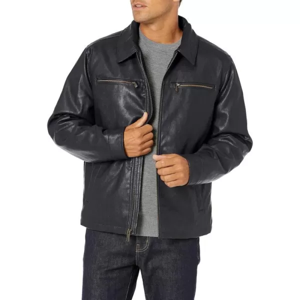 Dockers Mens James Faux Leather JacketNavy W Chest Zip