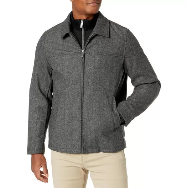 Dockers Mens Wool Blend Open Bottom Jacket with Quilted BibCharcoal Herringbone