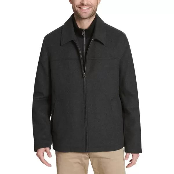 Dockers Mens Wool Blend Open Bottom Jacket with Quilted BibCharcoalSoftshell Bib