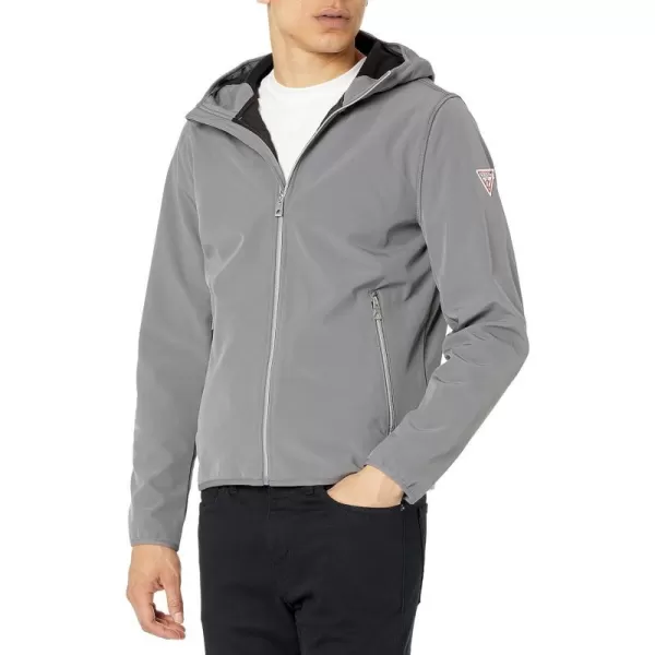 GUESS Mens Softshell Long Sleeve Hood JacketCharcoal