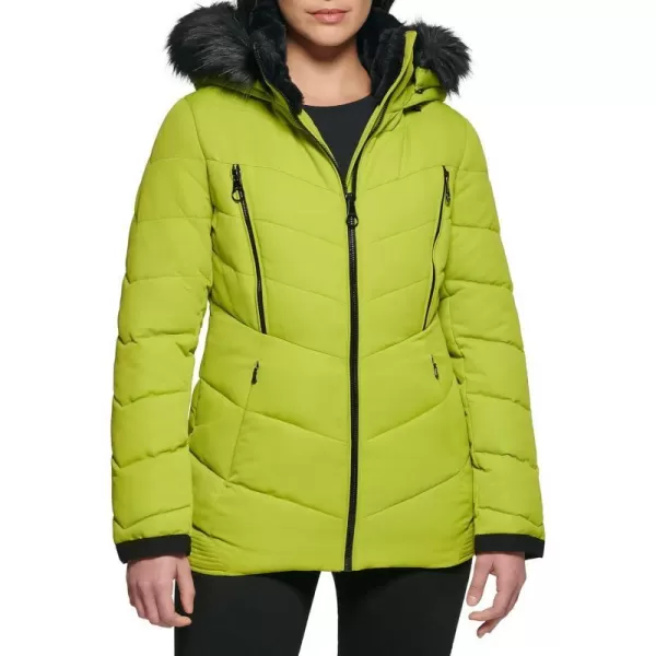 GUESS Womens Cold Weather Hooded Puffer CoatLime