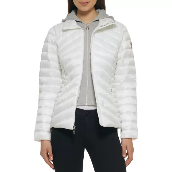 GUESS Womens Light Packable Jacket Quilted Transitional PufferQuilted White