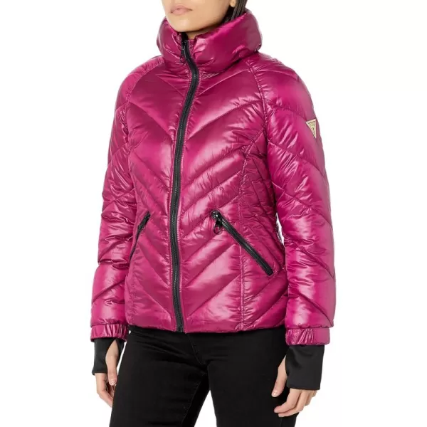 GUESS Womens Puffer Storm Cuffs Quilted Transitional JacketMagenta