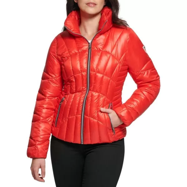 GUESS Womens Quilted Puffer JacketHot Crimson