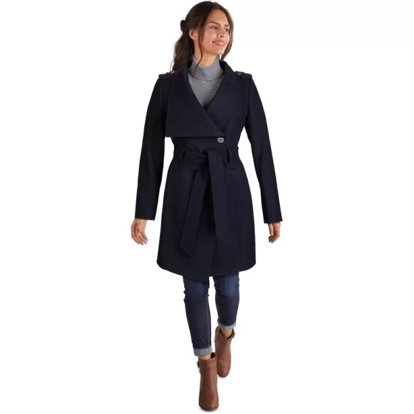 GUESS Wool Jackets for Women MidWeight Coat with Adjustable BeltNavy