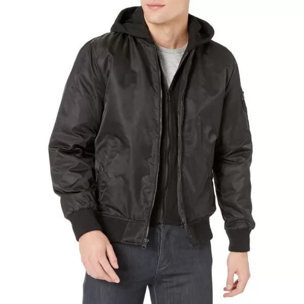 GUESS mens Hooded Bomber JacketBlack