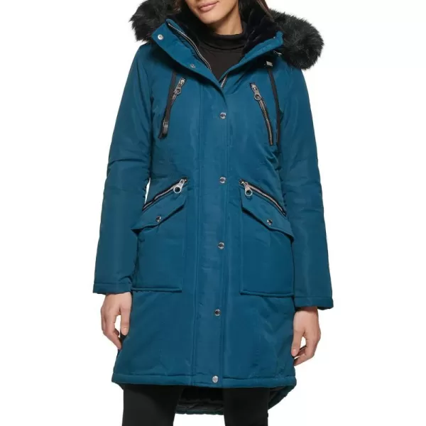 GUESS womens Long Anorak CoatTeal