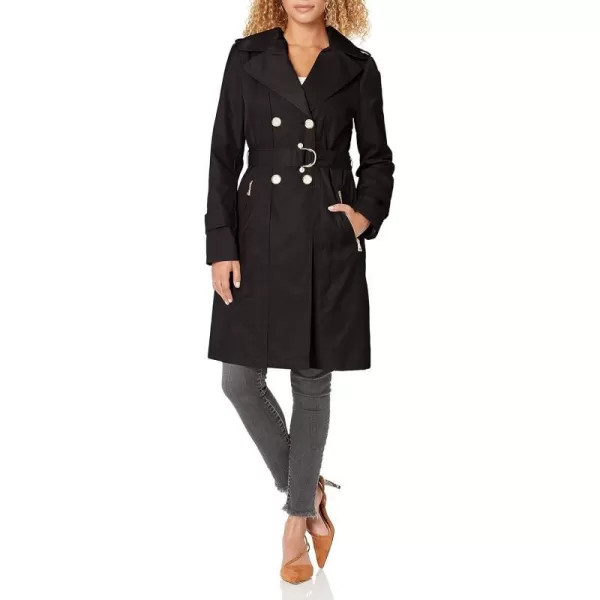 Karl Lagerfeld Paris Womens Classic Tailored Slim Fit Double Breasted Trench CoatBlack