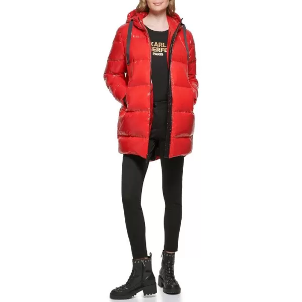 Karl Lagerfeld Paris Womens Hooded JacketScarlet