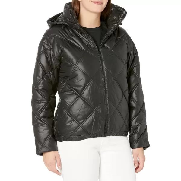 Kenneth Cole New York Womens Short Hooded Diamond Quilted Puffer JacketBlack