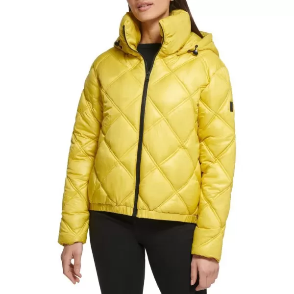 Kenneth Cole New York Womens Short Hooded Diamond Quilted Puffer JacketHighlighter