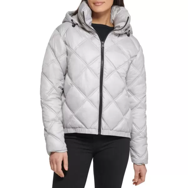 Kenneth Cole New York Womens Short Hooded Diamond Quilted Puffer JacketPearl